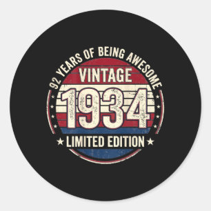 On Back Vintage 92 Birthday Decorations Men 92yr Classic Round Sticker