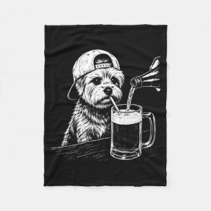 On Back Yorkie Drinking Beer Funny Dog Meme Retro Fleece Blanket