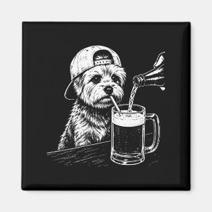 On Back Yorkie Drinking Beer Funny Dog Meme Retro Magnet