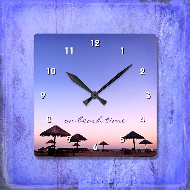 “On Beach Time” California Palapa Sunset Photo Square Wall Clock (Creator Uploaded)