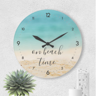On Beach Time (Customisable!) Coastal Beach Photo Large Clock