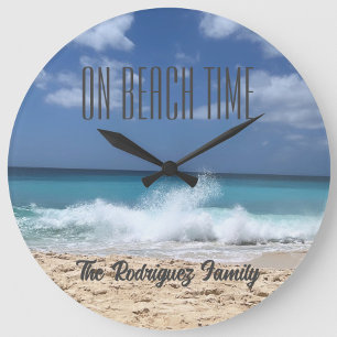 On Beach Time Personalised Family Beach Home Large Clock
