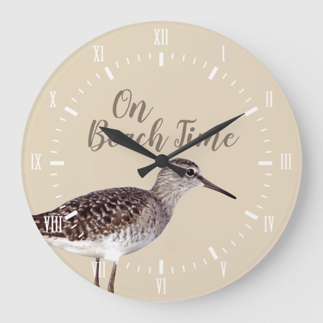 On Beach Time Sandpiper Bird Large Clock (Front)