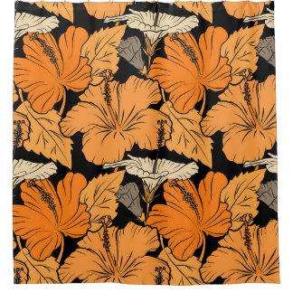 On black background. Raster hand drawn painting of Shower Curtain