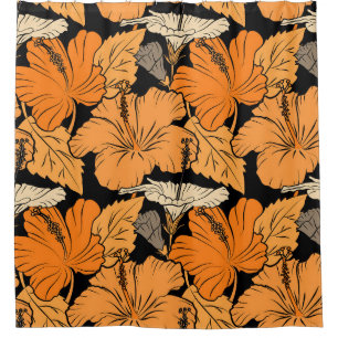 On black background. Raster hand drawn painting of Shower Curtain