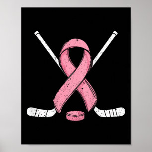 (on Ck) Ice Hockey Breast Cancer Month Pink Ribbon Poster