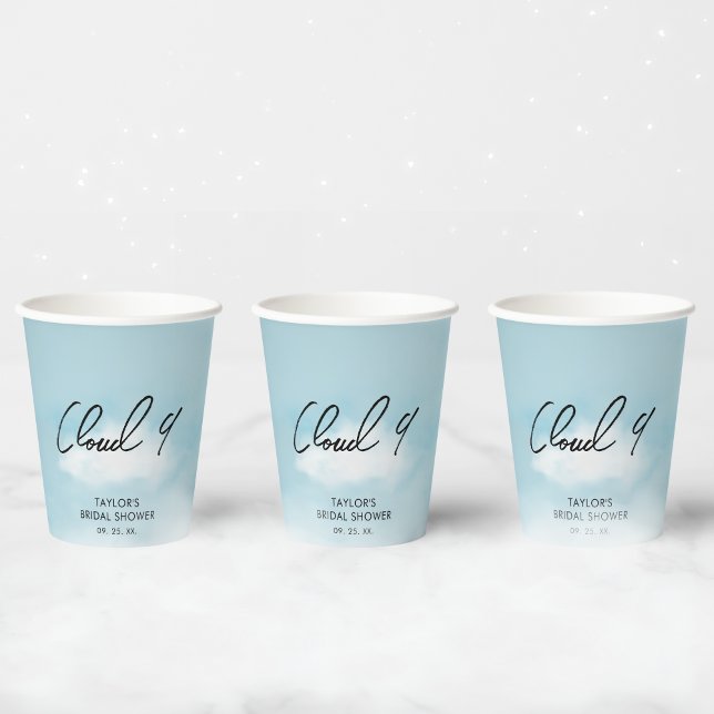 On Cloud 9 Bridal shower Minimalist Light Blue Paper Cups (Creator Uploaded)
