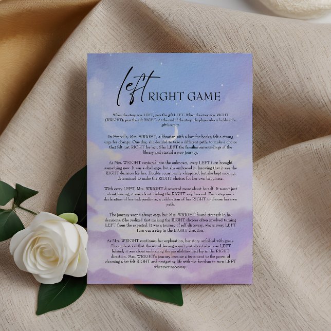 On Cloud 9 Left Right Bridal Shower Game Card (Creator Uploaded)