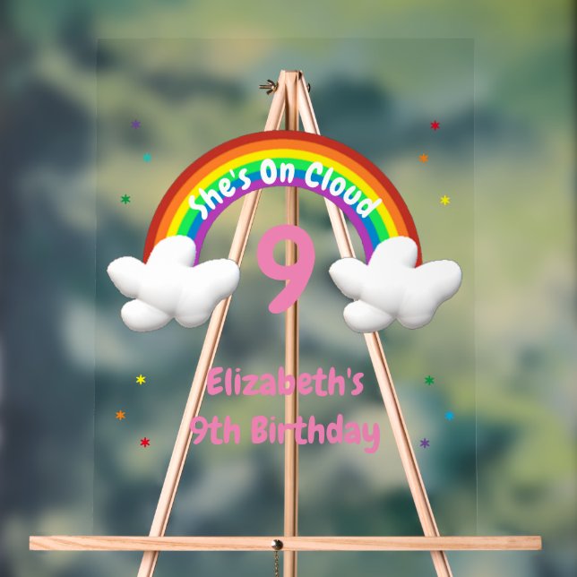 On Cloud 9! Rainbow Birthday Acrylic Sign (Neutral)