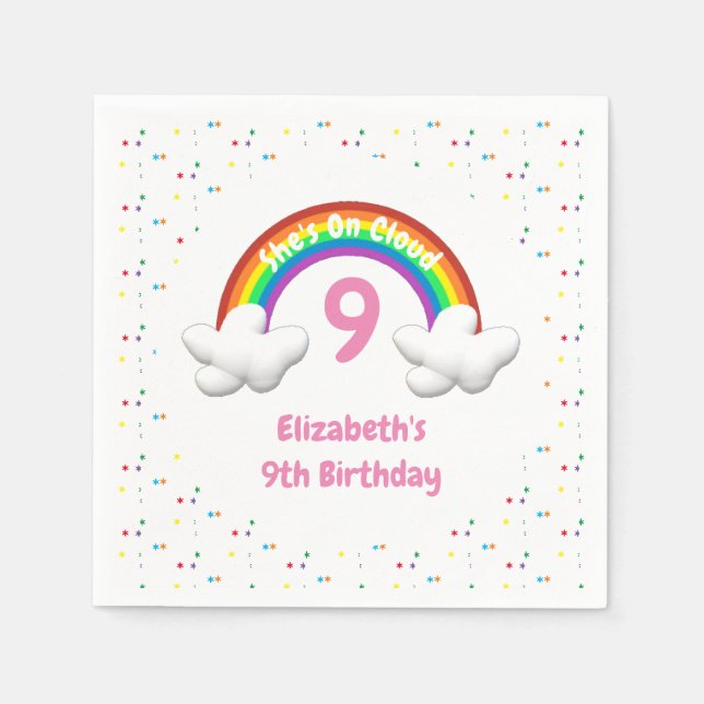 On Cloud 9! Rainbow Birthday Napkin (Front)
