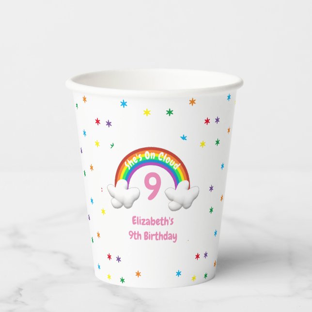 On Cloud 9! Rainbow Birthday Paper Cups (Front)