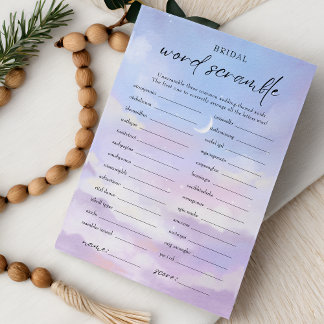 On Cloud 9 Word Scramble Bridal Shower Game Card