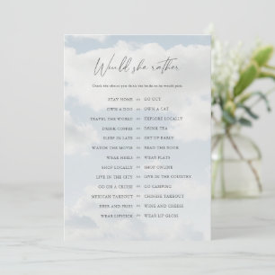 On Cloud 9 Would She Rather Bridal Shower Game Invitation