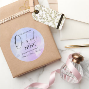 On Cloud Nine 9 Calligraphy Blue Bridal Shower Classic Round Sticker