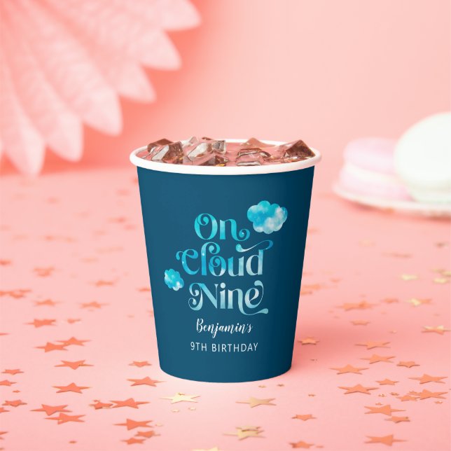 On Cloud Nine 9th Boy Birthday Party Paper Cups (Insitu)