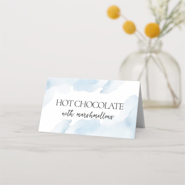 On Cloud Nine Blue Bridal Shower Buffet Food Place Card (Front)
