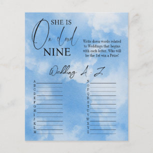 On Cloud Nine Calligraphy Blue Bridal Shower Game