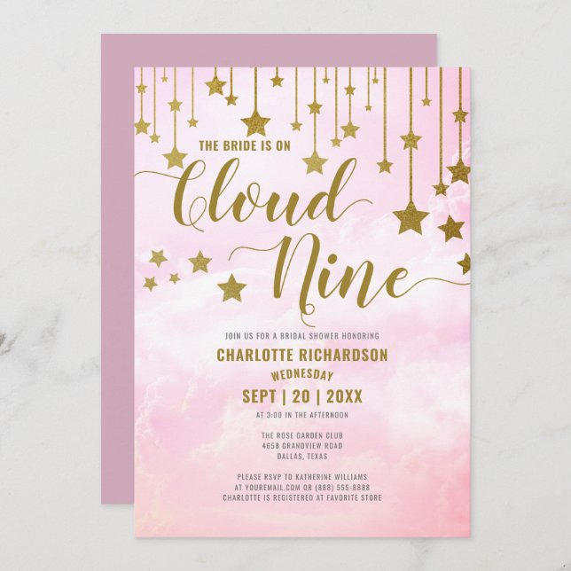 On Cloud Nine Dreamy Pastel Pink Bridal Shower Invitation (Front/Back)