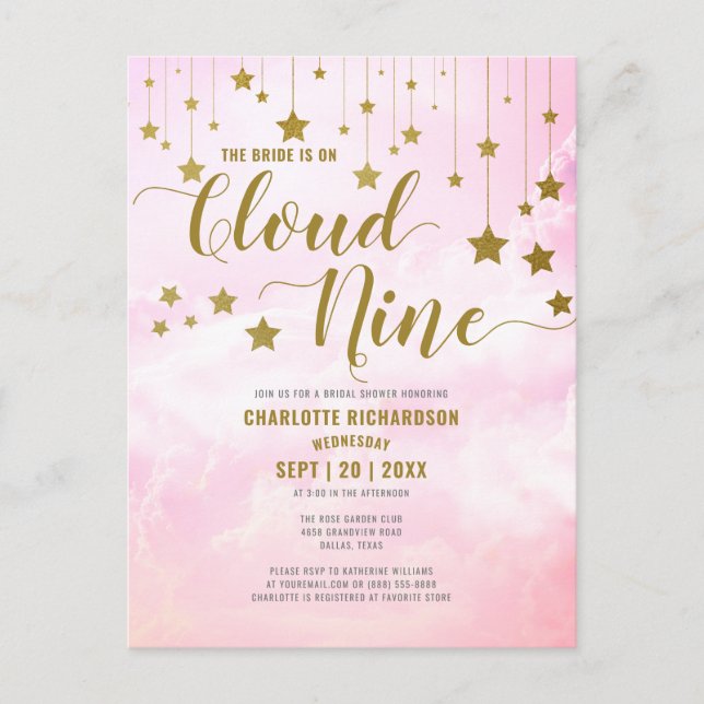 On Cloud Nine Dreamy Pastel Pink Bridal Shower Postcard (Front)