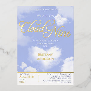 On Cloud Nine Elegant Script Baby Shower Gold