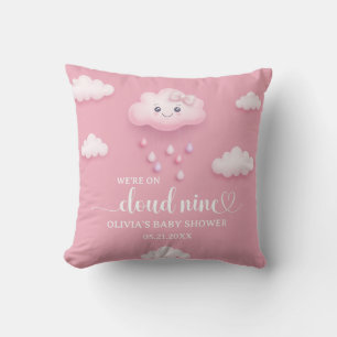 On Cloud Nine Modern Pink Girl Baby Shower  Cushion