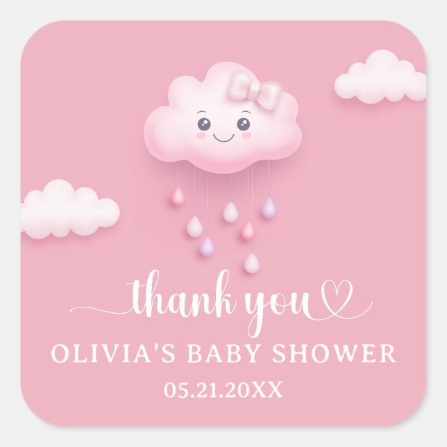 On Cloud Nine Modern Pink Girl Baby Shower  Square Sticker (Front)