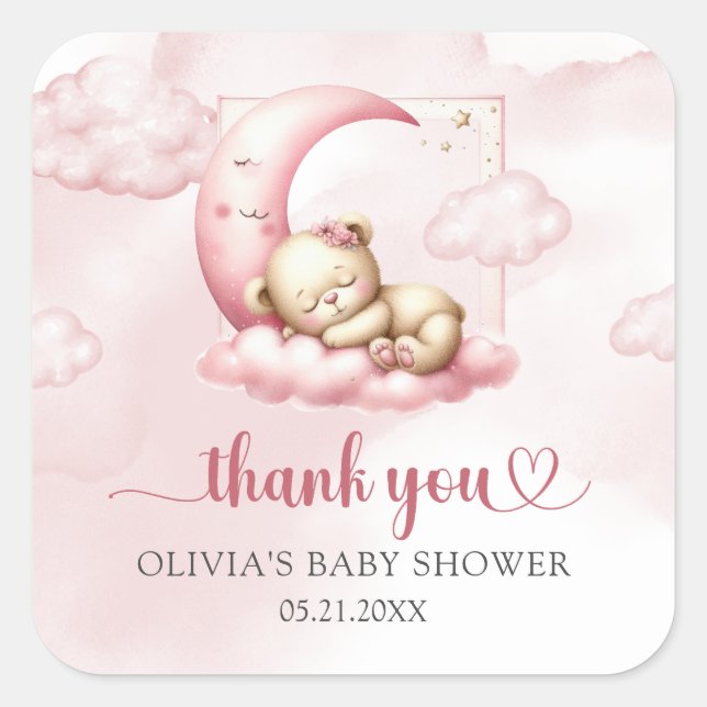 On Cloud Nine Modern Pink Girl Baby Shower sticker (Front)