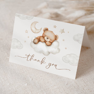 On Cloud Nine Neutral Teddy Bear Baby Shower Thank You Card