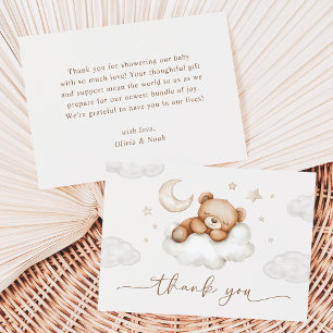 On Cloud Nine Neutral Teddy Bear Baby Shower Thank You Card