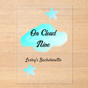 On Cloud nine pastel blue clouds star bachelorett Acrylic Invitations