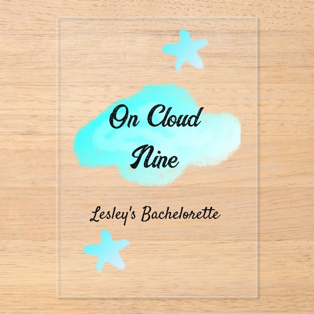 On Cloud nine pastel blue clouds star bachelorett Acrylic Invitations (Front)