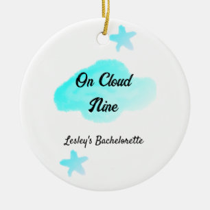 On Cloud nine pastel blue clouds star bachelorett Ceramic Ornament