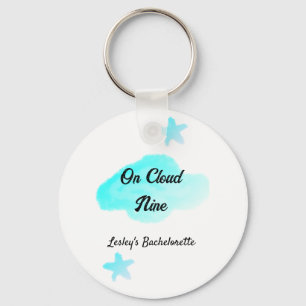 On Cloud nine pastel blue clouds star bachelorett Key Ring