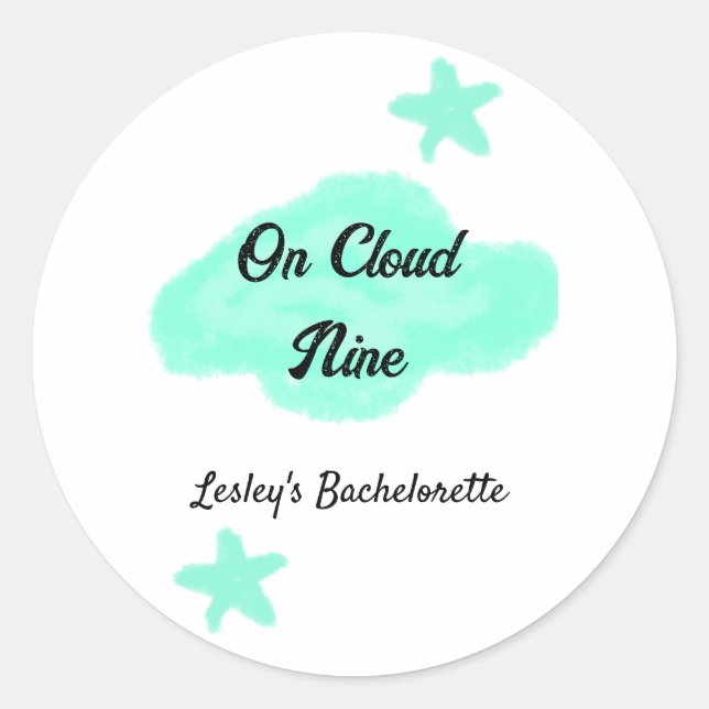 On Cloud nine pastel green clouds star bachelorett Classic Round Sticker (Front)