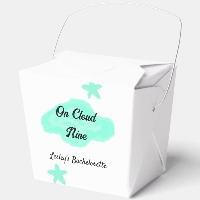 On Cloud nine pastel green clouds star bachelorett Favour Box (Front)