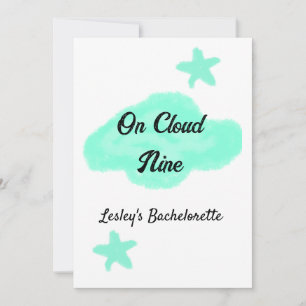 On Cloud nine pastel green clouds star bachelorett Invitation