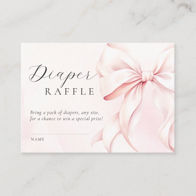 On Cloud Nine Pink Bow Baby Shower Diaper Raffle Enclosure Card (Front)