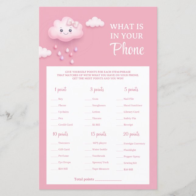 On Cloud Nine pink girl What is in Your Phone Game (Front)