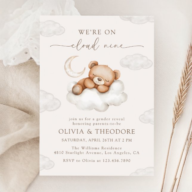 On Cloud Nine Teddy Bear Gender Reveal Party Invitation (Creator Uploaded)