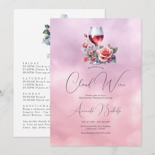 On Cloud Wine Bachelorette Weekend Invitation (Front/Back)