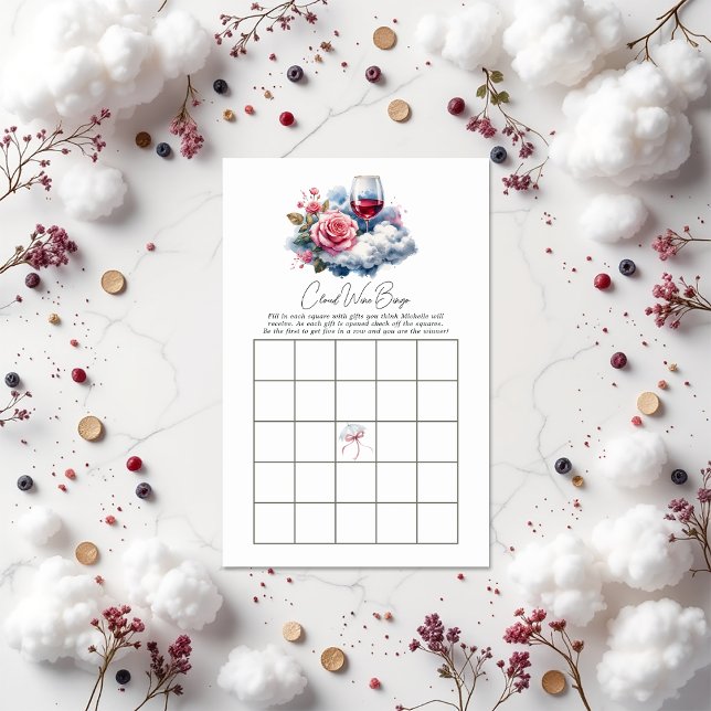 On Cloud Wine Bridal Shower Bingo Game (On Cloud Wine Elegant Wine-Themed Bridal Shower Bingo Card)