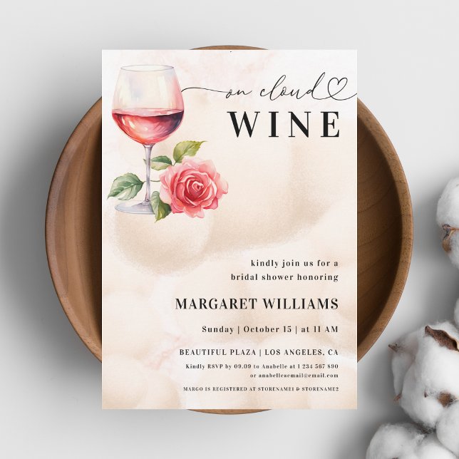 On Cloud Wine Theme Heart Script Bridal Shower Invitation (Creator Uploaded)