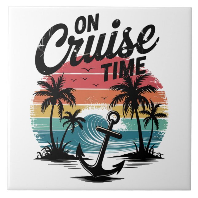 On Cruise Time Coconut Tree Summer Vacation Ceramic Tile (Front)