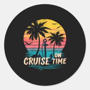 On Cruise Time Retro Vacation Travel Classic Round Sticker