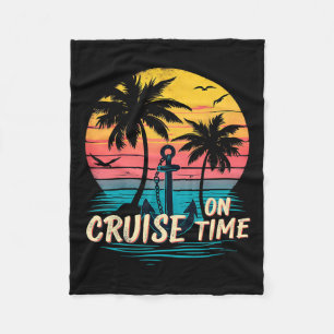 On Cruise Time Retro Vacation Travel Fleece Blanket