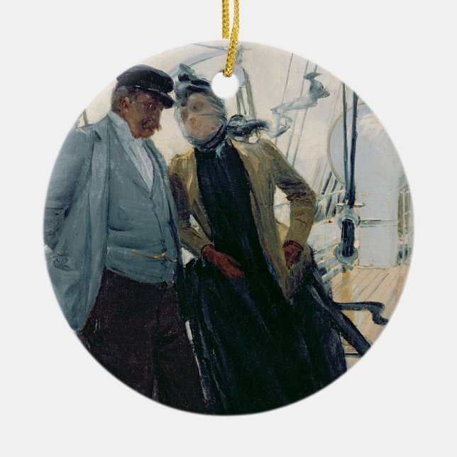 On Deck (oil on canvas) Ceramic Tree Decoration (Front)