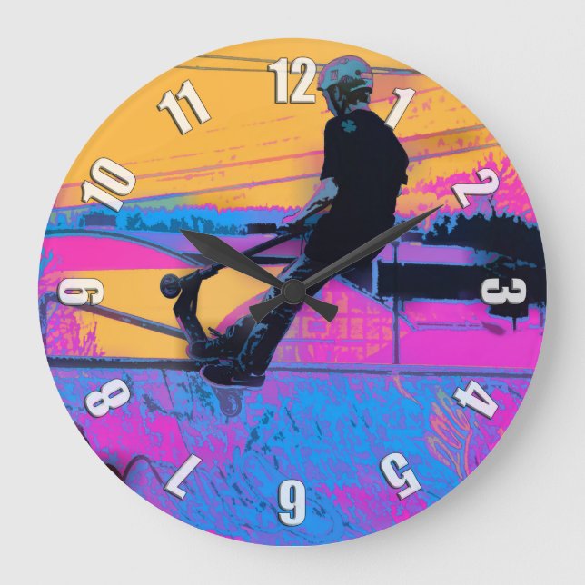 On Edge  -  Stunt Scooter Artwork Large Clock (Front)