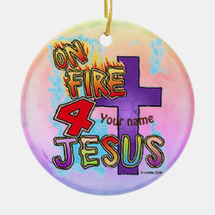 On Fire For Jesus Christian cross Ceramic Ornament