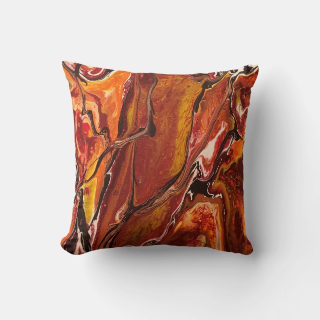On Fire Pillow with abstract yellow, red, orange (Front)