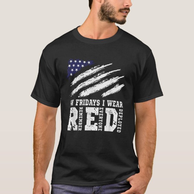 On Fridays I Wear Red USA Support American Troops T-Shirt (Front)
